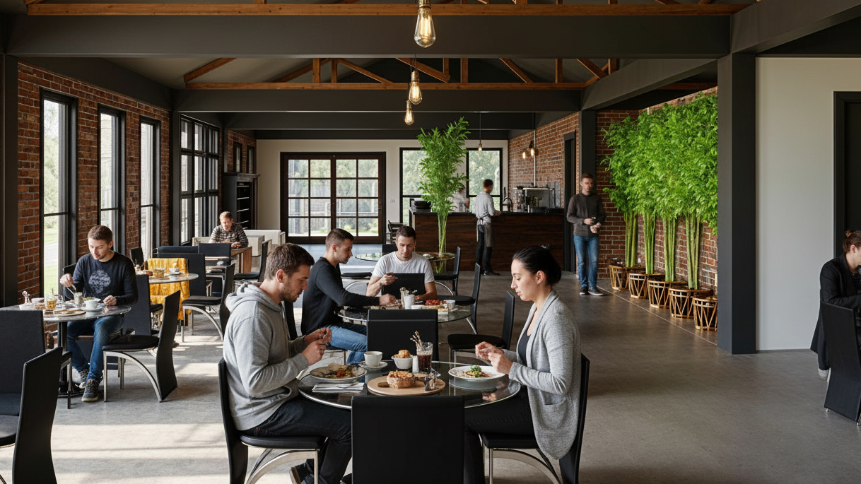 Home render a house modern cafe interior with brick walls and bamboo decor nov 7th